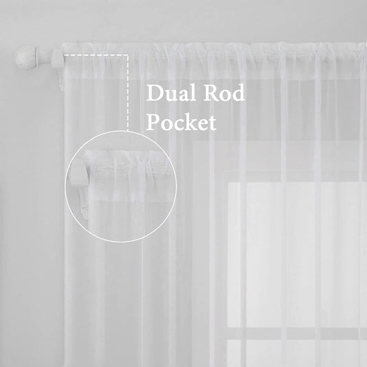 2 Panels Solid Color White Sheer Window Curtains Elegant Window Voile Panels/Drapes/Treatment for Bedroom Living Room (54 X 84 Inches White)