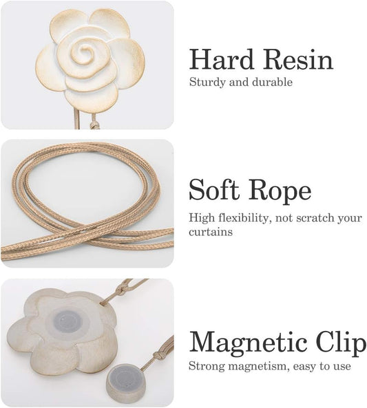 Beige Resin Flower Magnetic Tiebacks Pack of 2