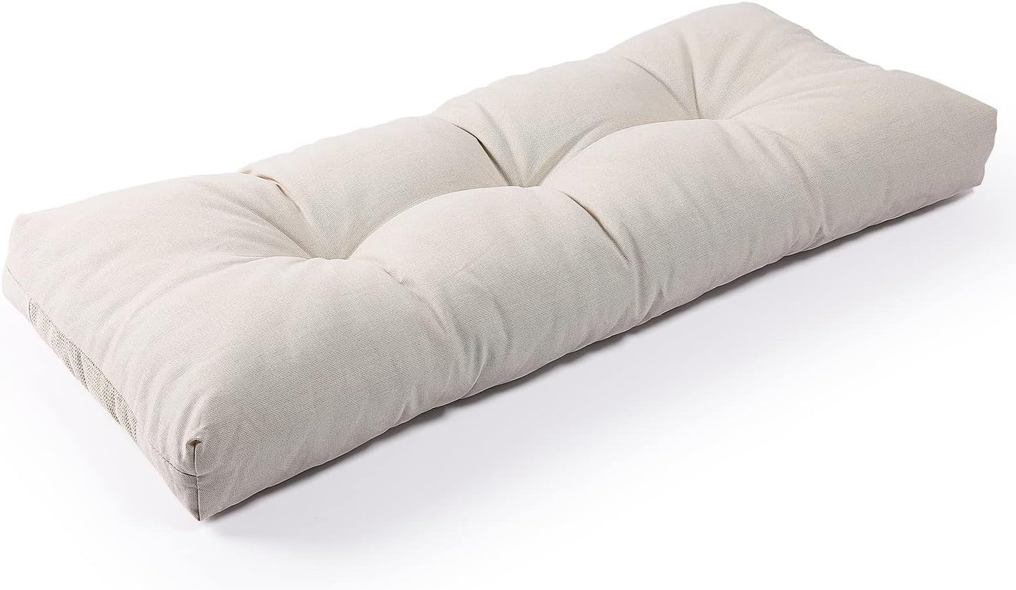 Non Slip Tufted Memory Foam Bench Cushion, Water Resistant Durable Thicken Outdoor/Indoor Bench Seat Pads 36x14x4 inch, Cream