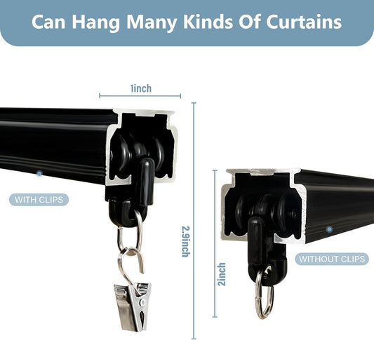 Curtain Track,Ceiling Curtain Track,Wall Mount Curtains Tracks,Heavy Duty Sliding Room Divider Ceiling Mount Curtains Tracks Rails Rod System with Clips 6-9ft Black