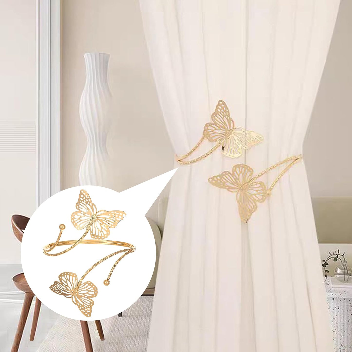 Gold Butterfly Double Metal Tiebacks Pack of 2
