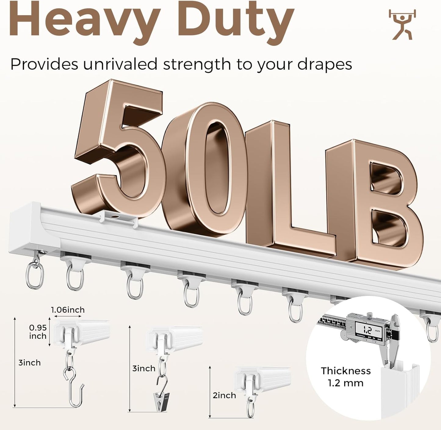 Ceiling Curtain Track 6–9 ft White - Heavy Duty Ceiling/Wall Mount Curtain Rail/Rod System, 30 Quiet-Glide Rollers, 30 Hooks, 30 Clips, Room Divider for Living Room, Bathroom or Hospital