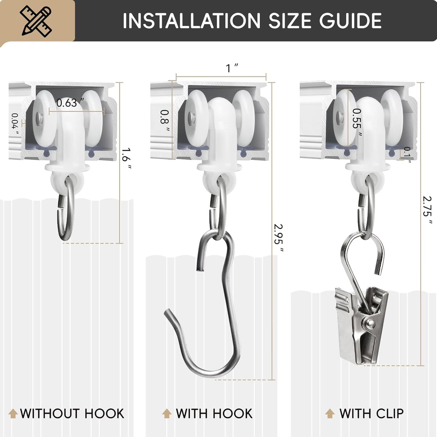 Ceiling Curtain Track, Curtain Track Heavy-Duty, Silent Ceiling Mounted Rail Set for Room Divider with Roller Hooks and Clips for Living Room Bedroom, 6ft-9ft, White