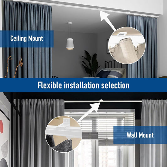 Curtain Tracks Ceiling Wall Mounted Room Divider Curtain Rods Track Ceiling Curtain Track or Wall 6 FT with Hooks Curtain Tracks White Suitable for Living Room Bedroom Bathroom