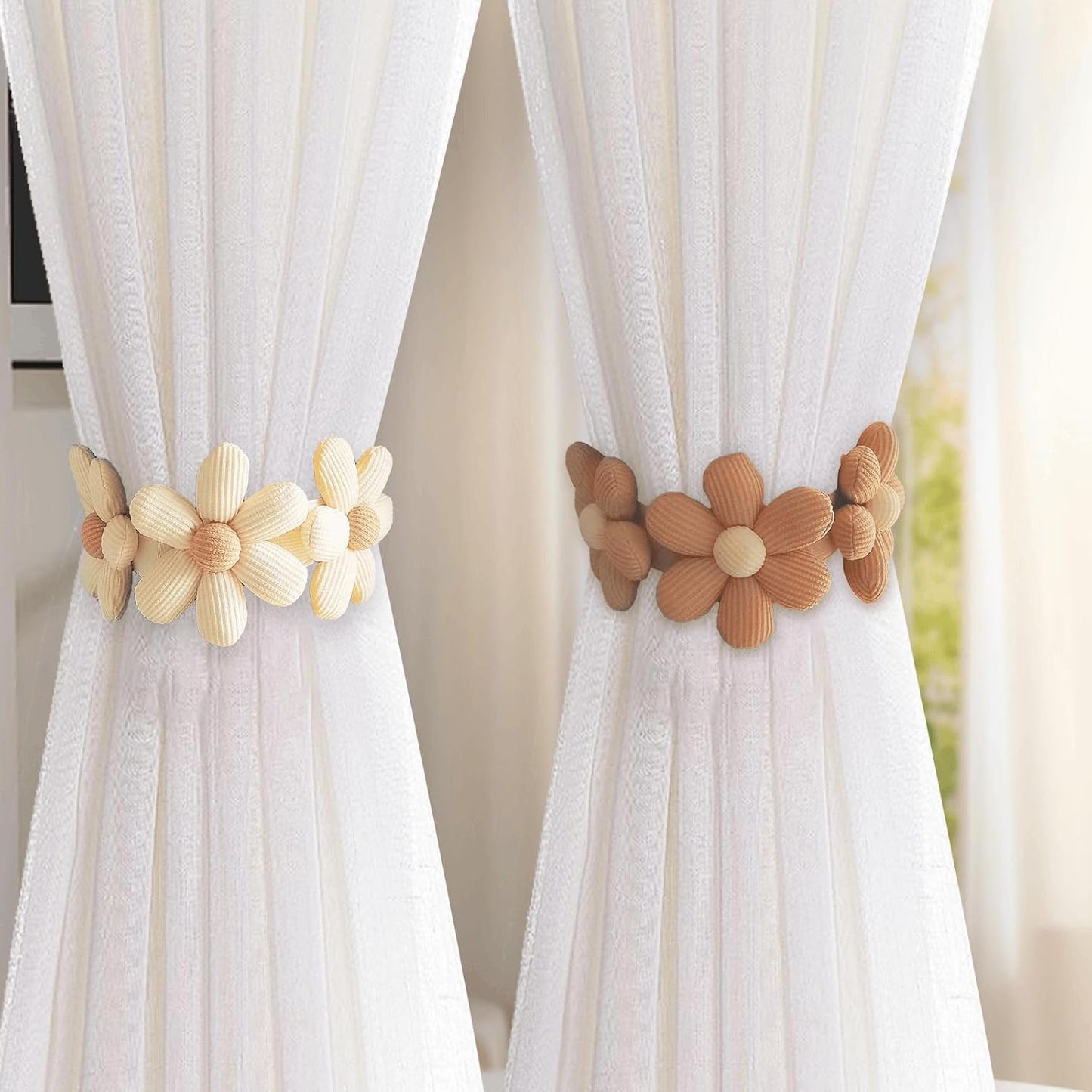 Beige Flower Button Curtain Tiebacks Pack of 2