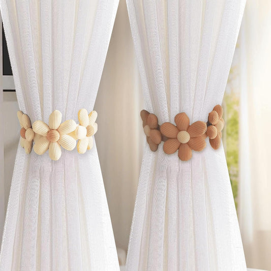 Beige Flower Button Curtain Tiebacks Pack of 2