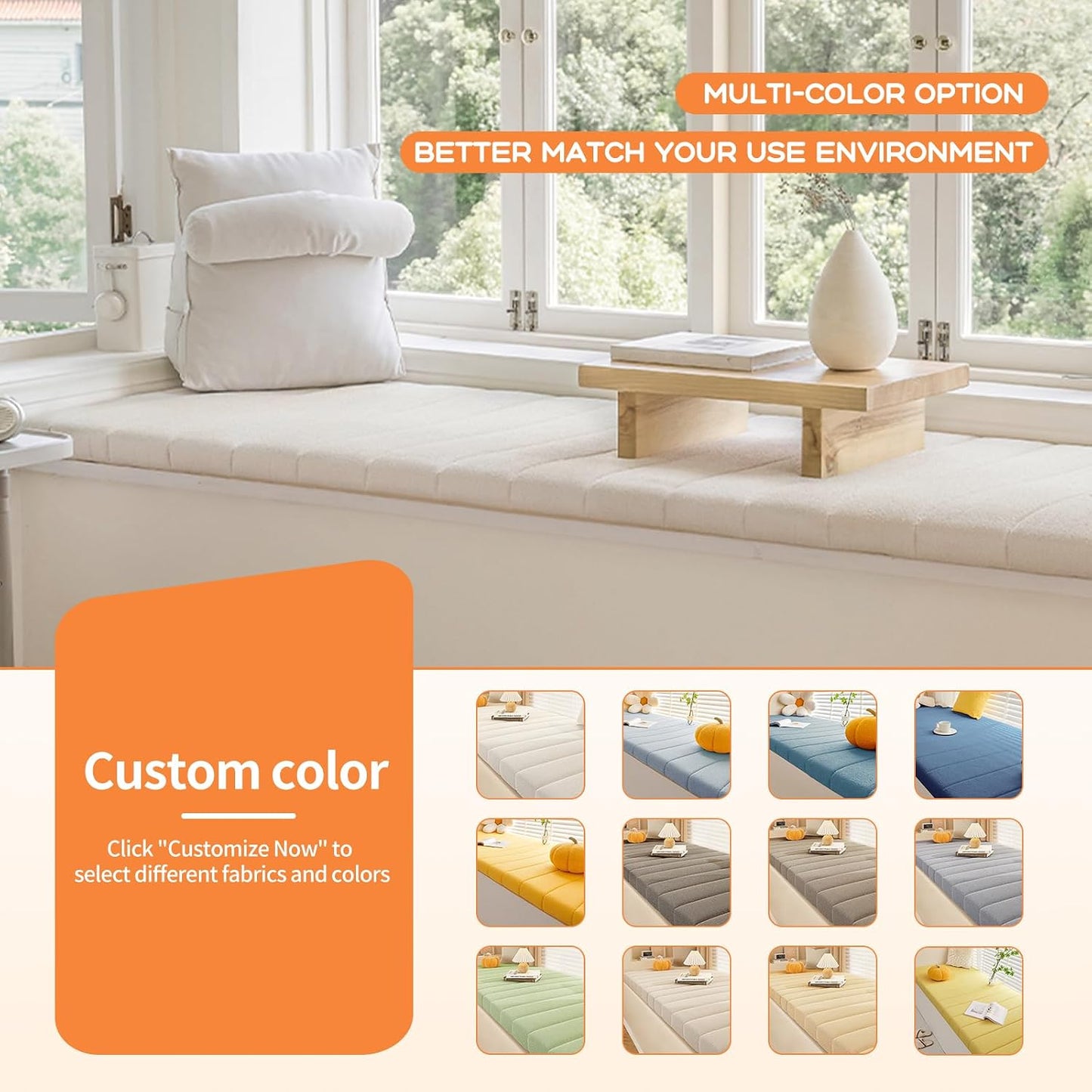 Custom Bench Cushion Personalized Size Plump Textured Line Bay Window Seat Cushion Indoor, 75D High Resilience Foam Waterproof Anti-cat Scratch Non Slip Bottom, Mudroom, Breakfast Nook