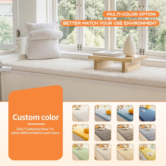 Custom Bench Cushion Personalized Size Plump Textured Line Bay Window Seat Cushion Indoor, 75D High Resilience Foam Waterproof Anti-cat Scratch Non Slip Bottom, Mudroom, Breakfast Nook