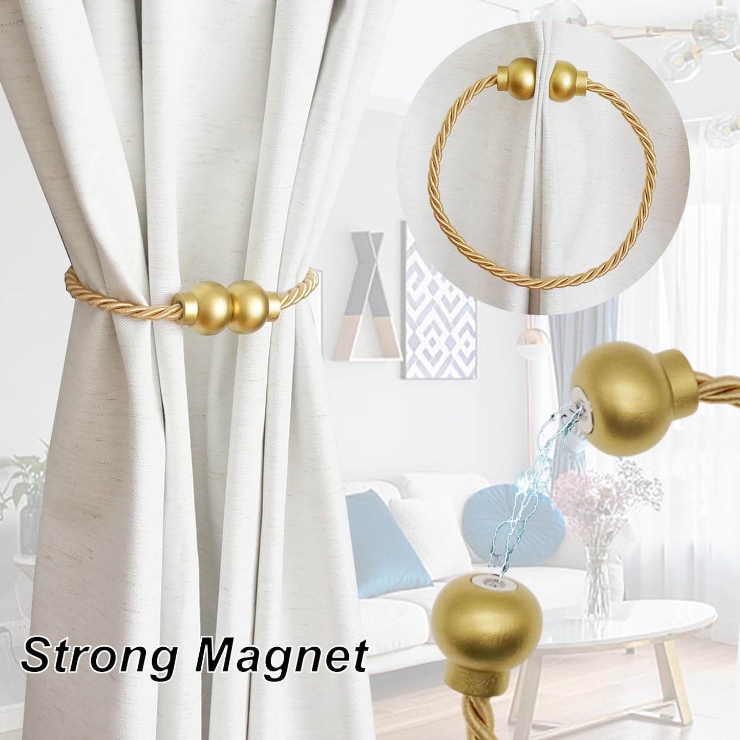 Gold Handmade Rope Magnetic Tiebacks Pack of 2