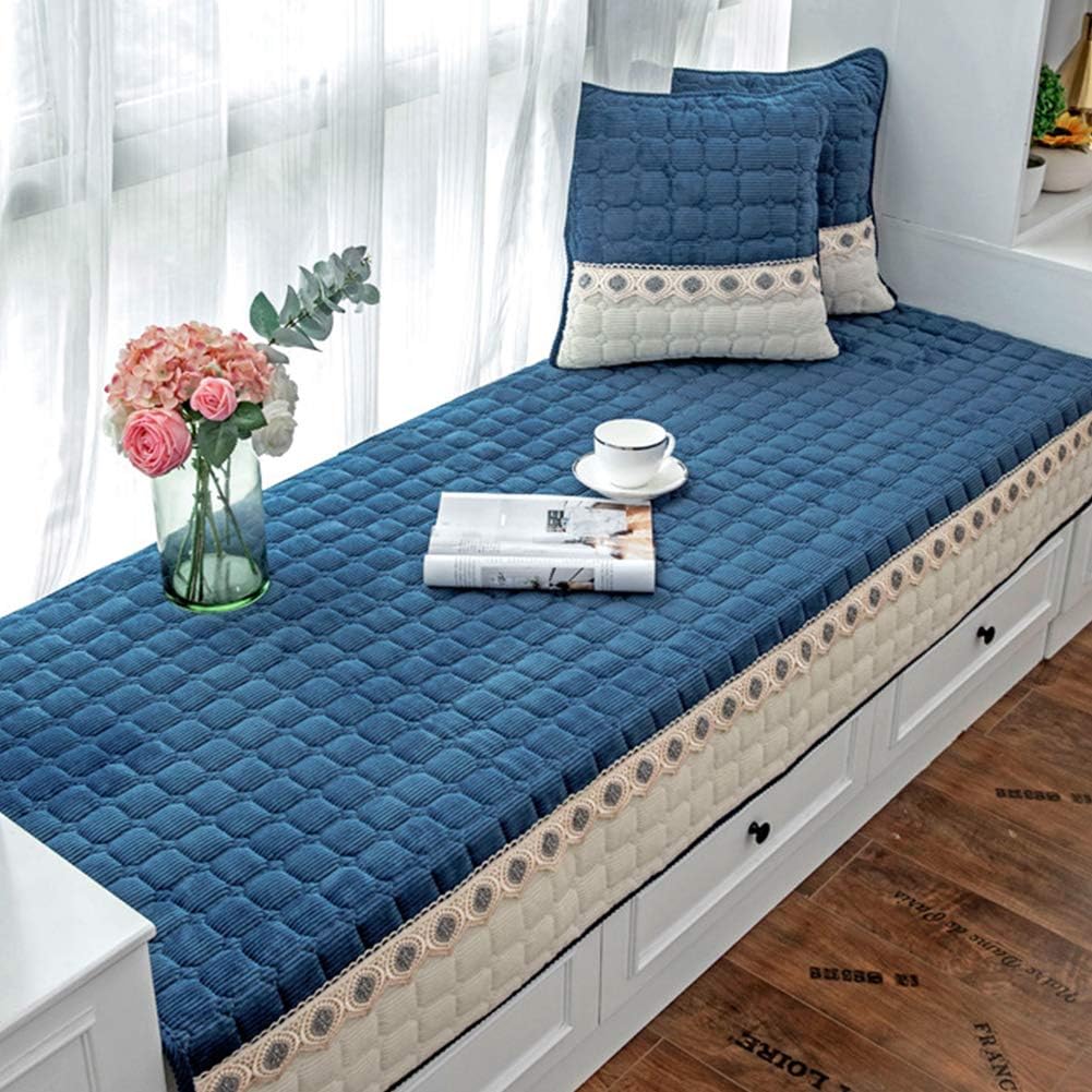 Bay Window Cushion Seat Indoor, Farmhouse Window Seat Cushions Indoor for Bedroom, Non Slip Pads Sill Bench Cushions, 35.43 x 70.86 inches, Sea Blue