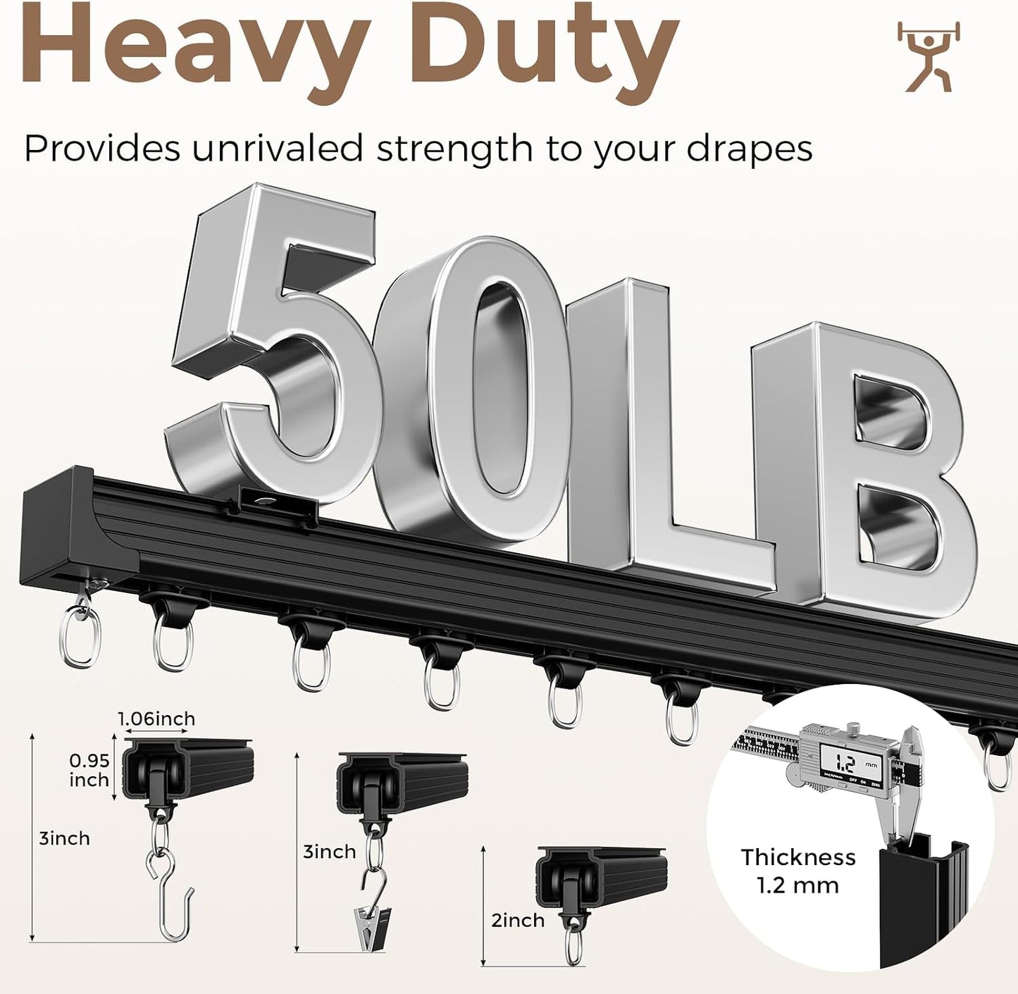 Ceiling Curtain Track 9–12 ft Black - Heavy Duty Ceiling/Wall Mount Curtain Rail/Rod System, 40 Quiet-Glide Rollers, 40 Hooks, 40 Clips, Room Divider for Living Room, Bathroom or Hospital