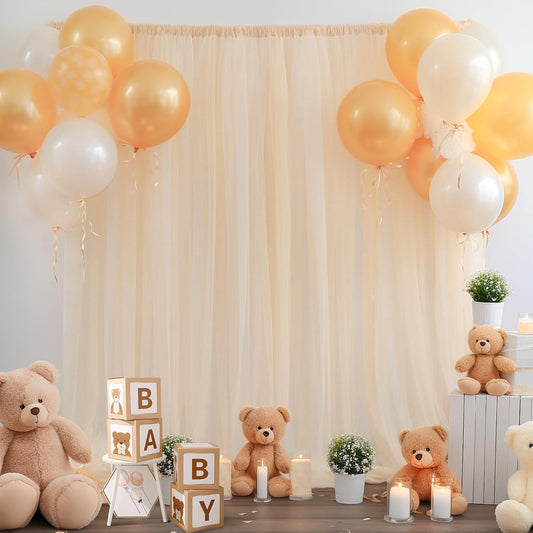 10x10ft Champagne Tulle Backdrop Curtain for Parites, Sheer Backdrop Curtains for Wedding Baby Shower Birthday Party Photo Shoot Decorations