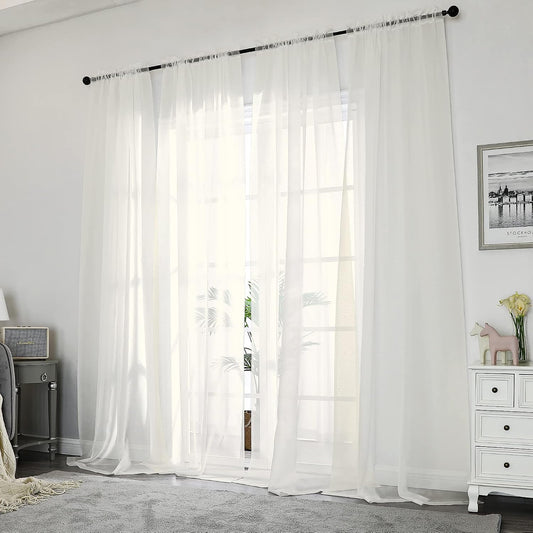 Ivory Sheer Curtains 84 Inches Long 2 Panels Set, Light Filtering Cream Voile Window Drapes for Bedroom Living Room, 42Wx84L Inch, Ivory, Set of 2