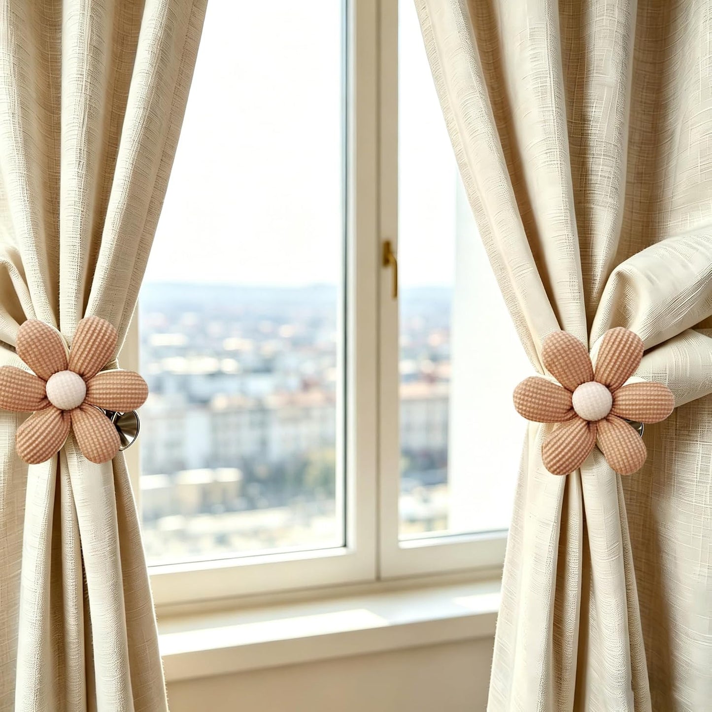 Brown Cotton Flower Curtain Tiebacks Pack of 2