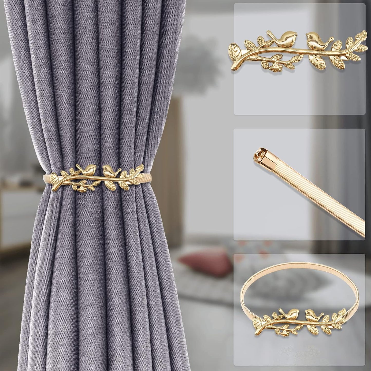 Gold Aluminium Leaf Spring Tiebacks Pack of 4