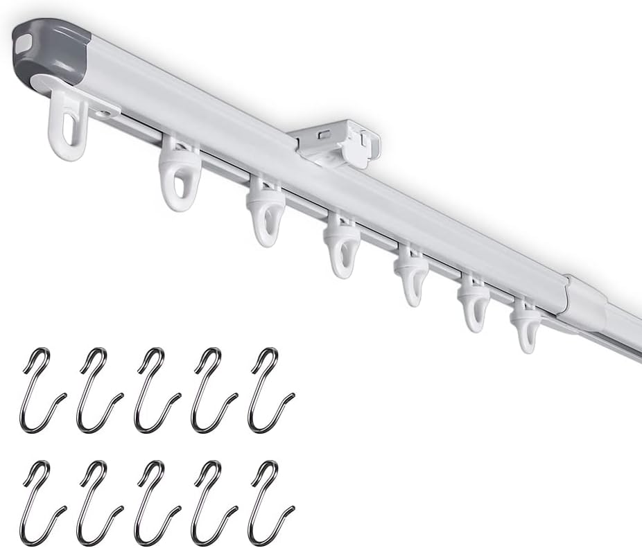 Telescopic Ceiling Mount Curtain Track System 33 to 59 inch Adjustable Room Divider Track Set (33-59") White
