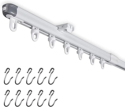 Telescopic Ceiling Mount Curtain Track System 33 to 59 inch Adjustable Room Divider Track Set (33-59") White