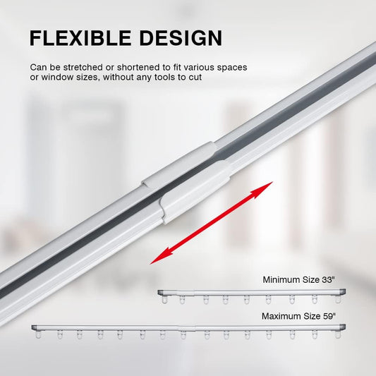 Telescopic Ceiling Mount Curtain Track System 33 to 59 inch Adjustable Room Divider Track Set (33-59") White