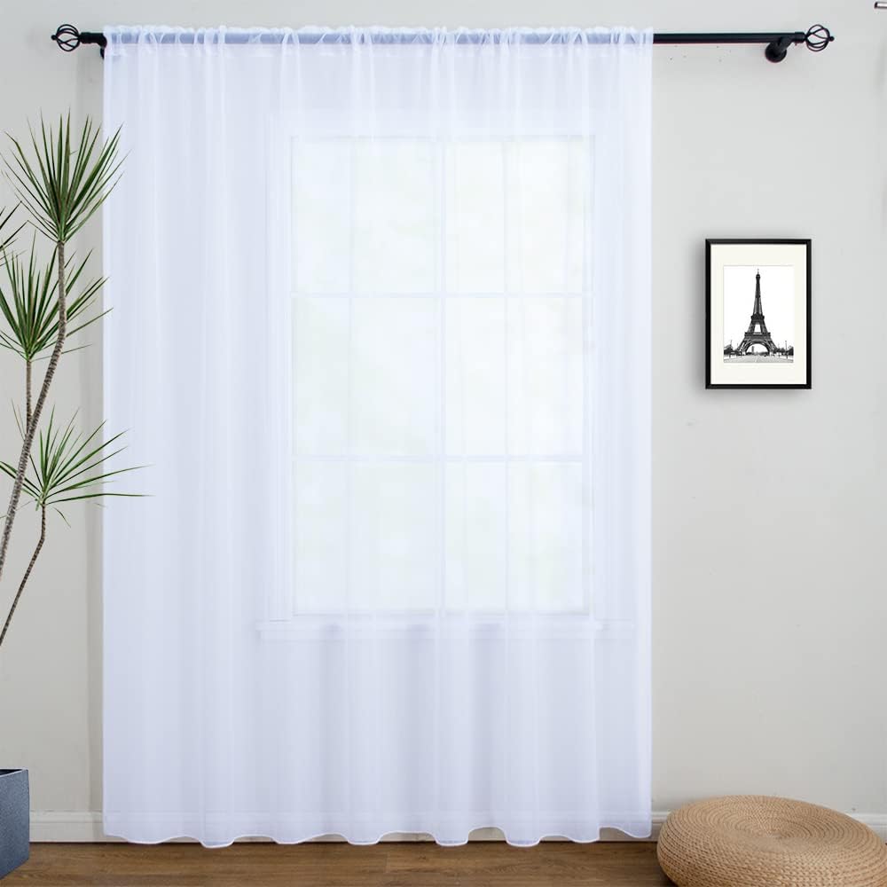 9ft Extra Long Sheer Curtains for Living Room, Patio & Sliding Doors - Rod Pocket Room Divider, White Tulle Backdrop Curtain Drapes 100 W x 108' L
