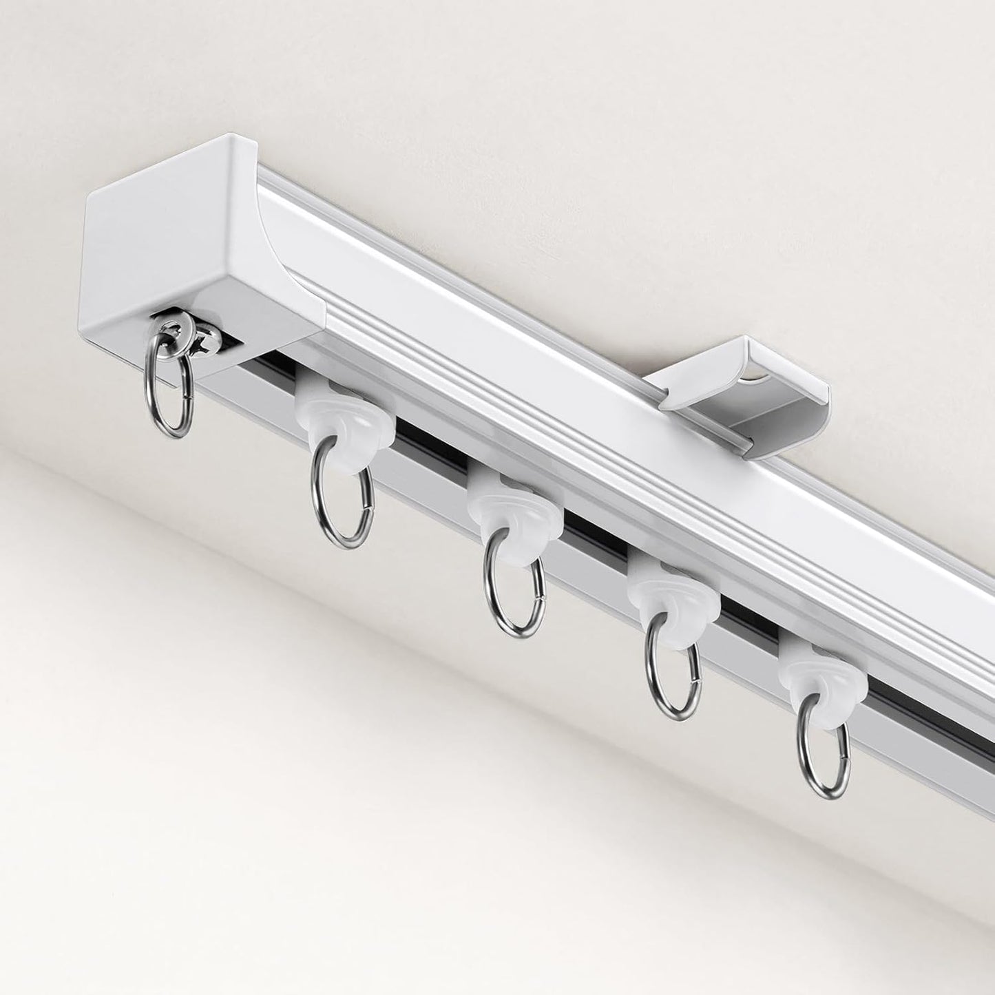 Ceiling Curtain Track Heavy Duty Tracks Ceiling/Wall Mount Sliding Room Divider Silent Rail with 3 Types of Hooks for Living Room, Bedroom, White 9 ft to 12 ft