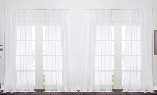 4 Panels Sheer Curtains 95 - Plain Tulle Voile Panel Window Drapes/Draperies Set for Hall (s, W60 x L95, White)