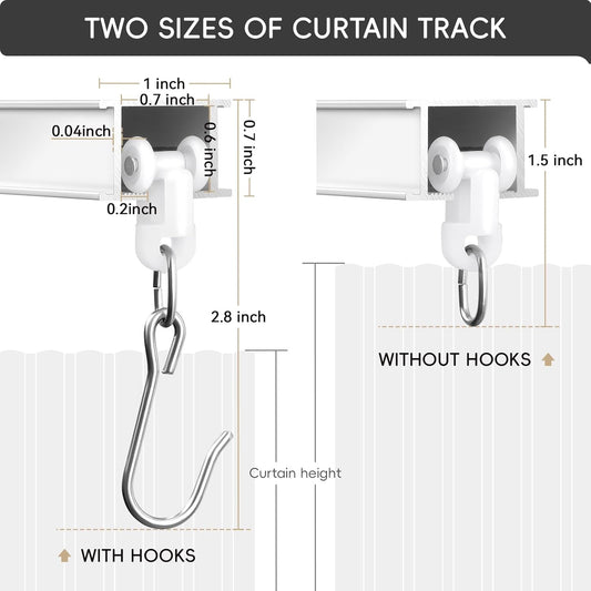 Ceiling Curtain Track, Curtain Track for Curtains, Drapes, and Room Dividers, Ceiling Mounted Rail Set with Roller Hooks, White, 9ft - 12ft