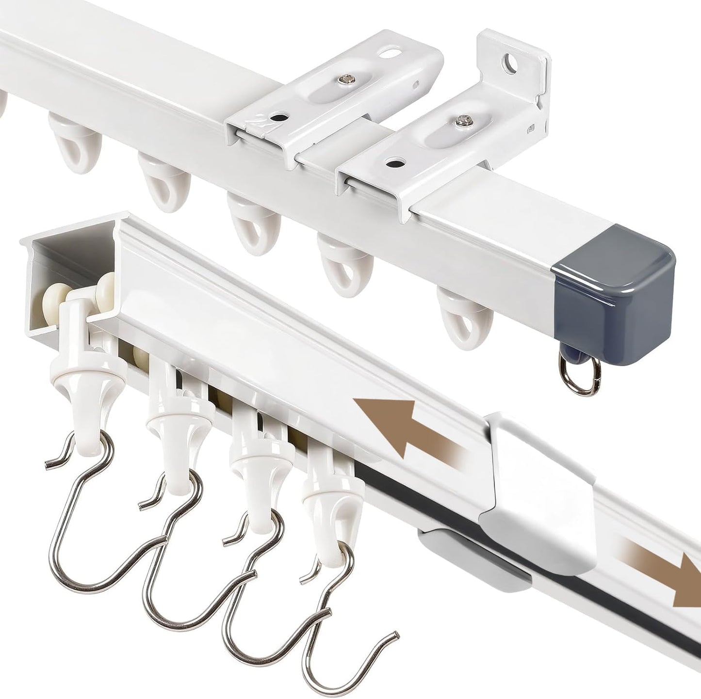 Ceiling Curtain Track - Heavy Duty 50 lbs Telescopic Track, Quick Install Ceiling & Wall Mount for RV, Bedroom & Bathroom, Fits Pinch Pleat & Grommet, White (3.2-7.8 FT)