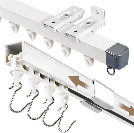 Ceiling Curtain Track - Heavy Duty 50 lbs Telescopic Track, Quick Install Ceiling & Wall Mount for RV, Bedroom & Bathroom, Fits Pinch Pleat & Grommet, White (3.2-7.8 FT)