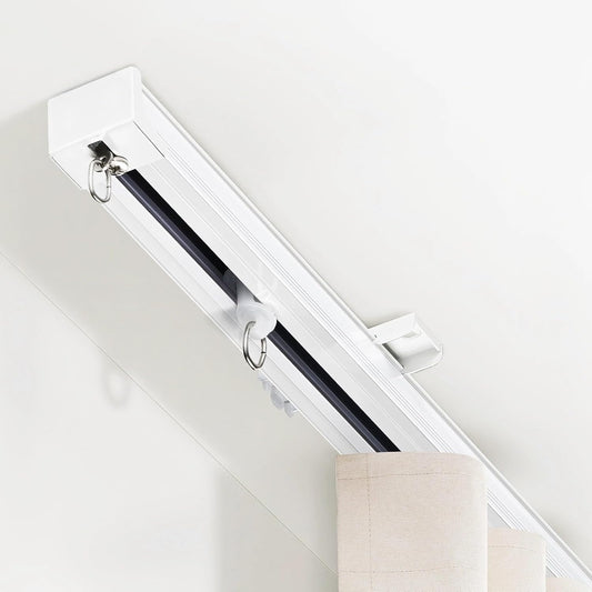 Ceiling Curtain Track, Curtain Track Heavy-Duty, Silent Ceiling Mounted Rail Set for Room Divider with Roller Hooks and Clips for Living Room Bedroom, 6ft-9ft, White