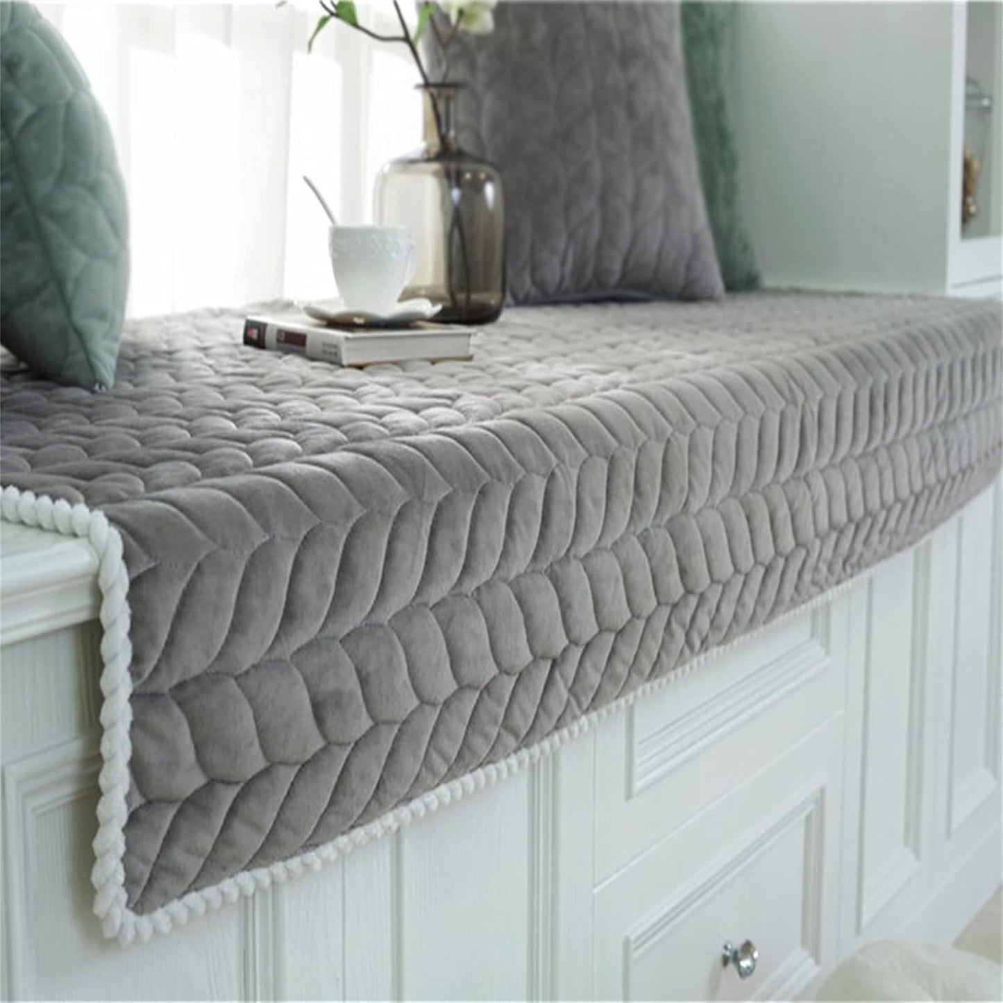 Thick Plush Bay Window Mat Non-Slip Crystal Velvet Bay Window Cushion Pad, 70 x 150cm Modern Windowsill Bench Seat Cushion for Indoor Tatami Sofa Decor Home Bedroom Living Room