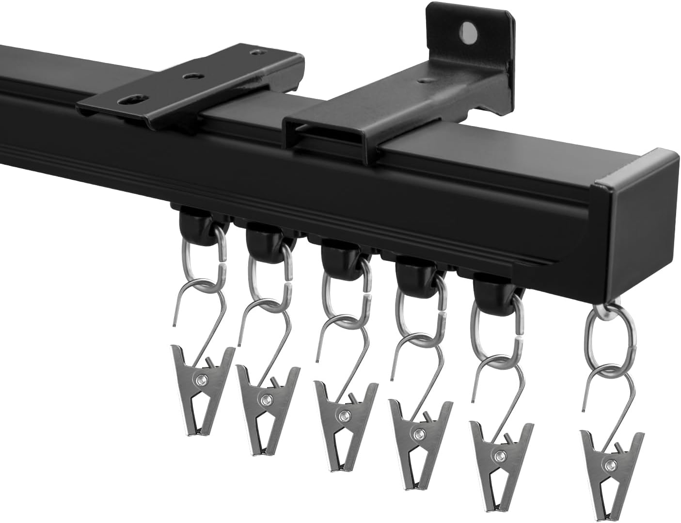 Curtain Track,Ceiling Curtain Track,Wall Mount Curtains Tracks,Heavy Duty Sliding Room Divider Ceiling Mount Curtains Tracks Rails Rod System with Clips 6-9ft Black