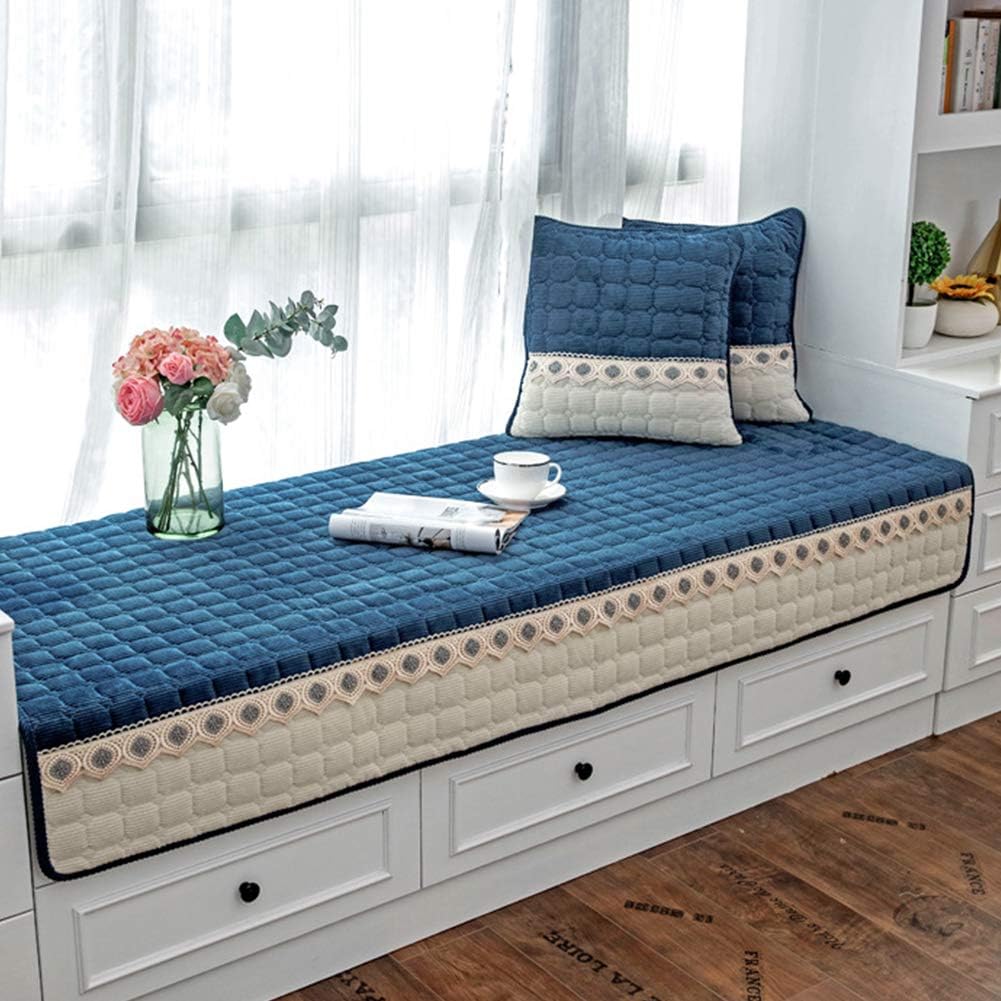 Bay Window Cushion Seat Indoor, Farmhouse Window Seat Cushions Indoor for Bedroom, Non Slip Pads Sill Bench Cushions, 35.43 x 70.86 inches, Sea Blue