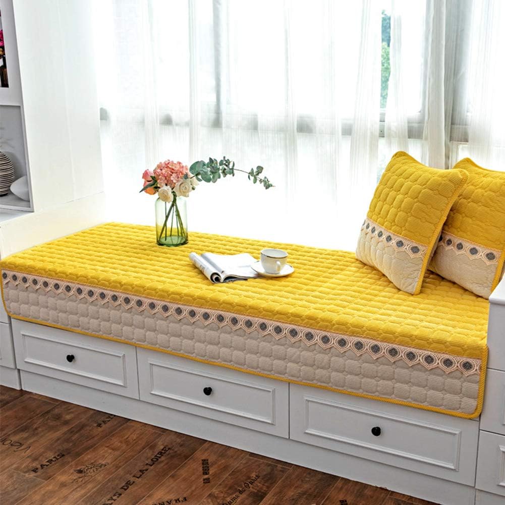 Bay Window Cushion Seat Indoor, Farmhouse Window Seat Cushions Indoor for Bedroom, Non Slip Pads Sill Bench Cushions, 35.43 x 70.86 inches, Yellow