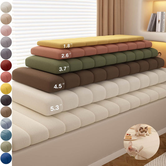 Custom Bench Cushion Personalized Size Plump Textured Line Bay Window Seat Cushion Indoor, 75D High Resilience Foam Waterproof Anti-cat Scratch Non Slip Bottom, Mudroom, Breakfast Nook