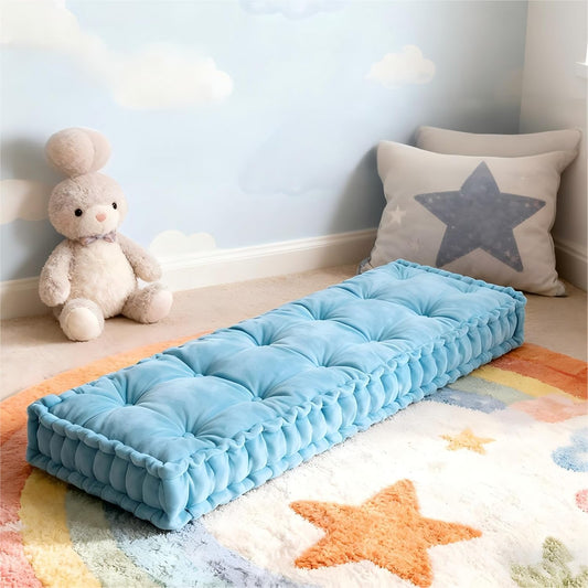 Custom Bench Cushion - Tufted Bench Cushions for Indoor Furniture, French-Inspired Lace Trim Bay Window Cushion, Customizable Fabric/Color/Size/Shape