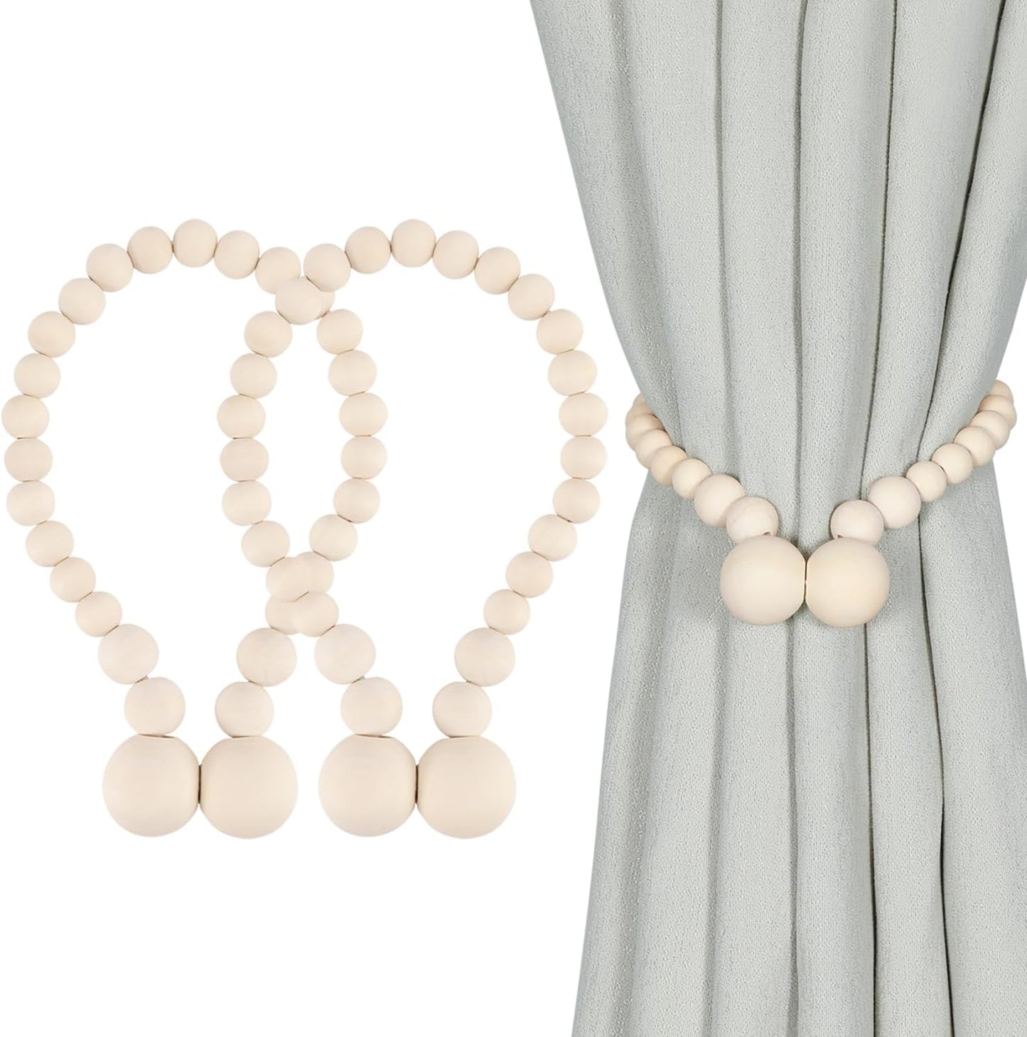 Magnetic Wood Bead Curtain Tiebacks Pack of 2