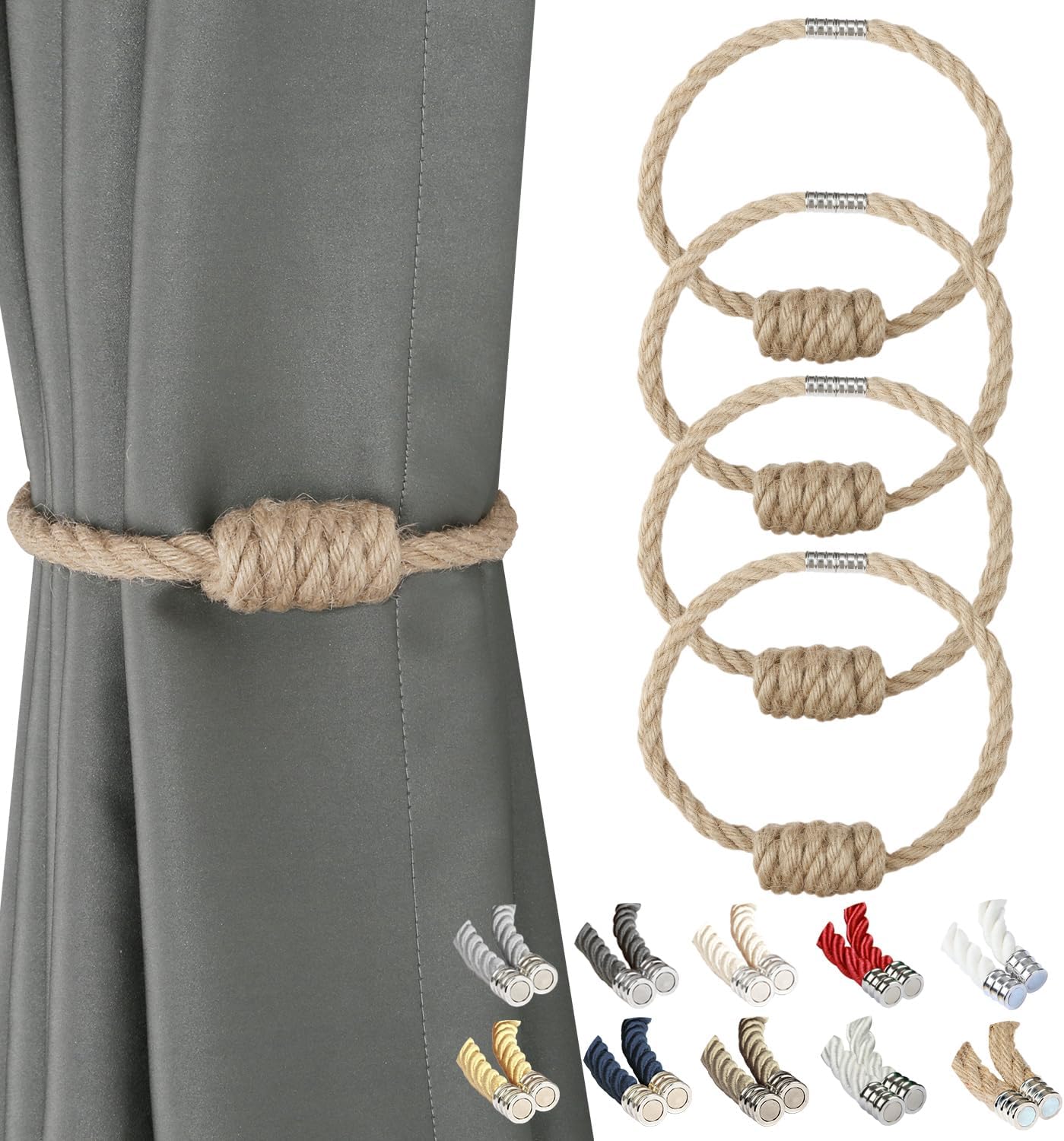 Jute Bohemian Knotted Magnetic Tiebacks Pack of 4