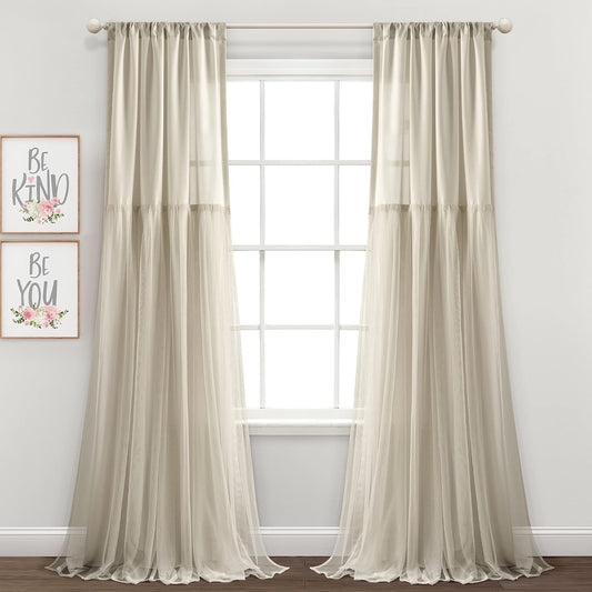 Tulle Skirt Solid Window Curtain Panel Pair, 84" L x 40" W, Neutral
