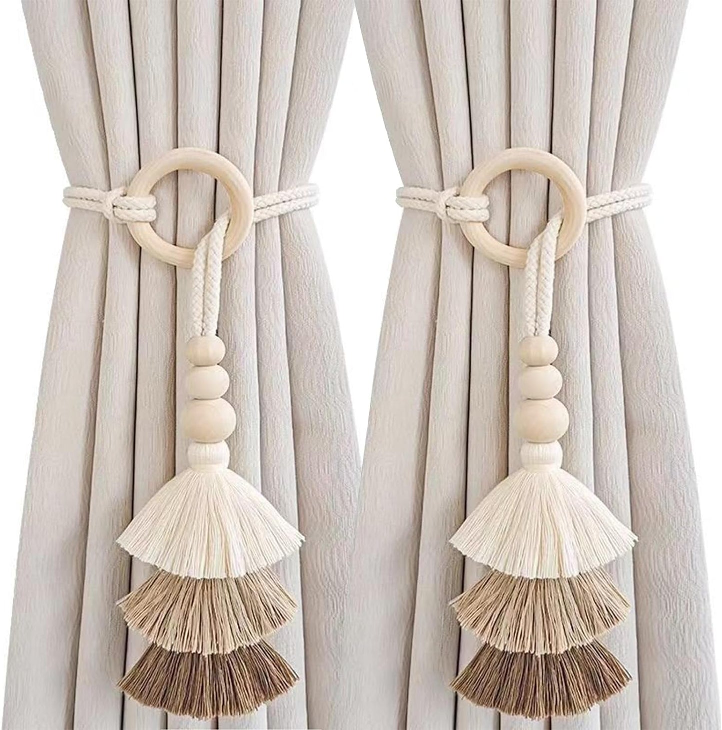 Coffee Wooden Bead Tassel Tiebacks Pack of 2
