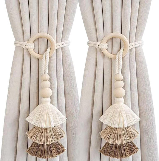 Coffee Wooden Bead Tassel Tiebacks Pack of 2