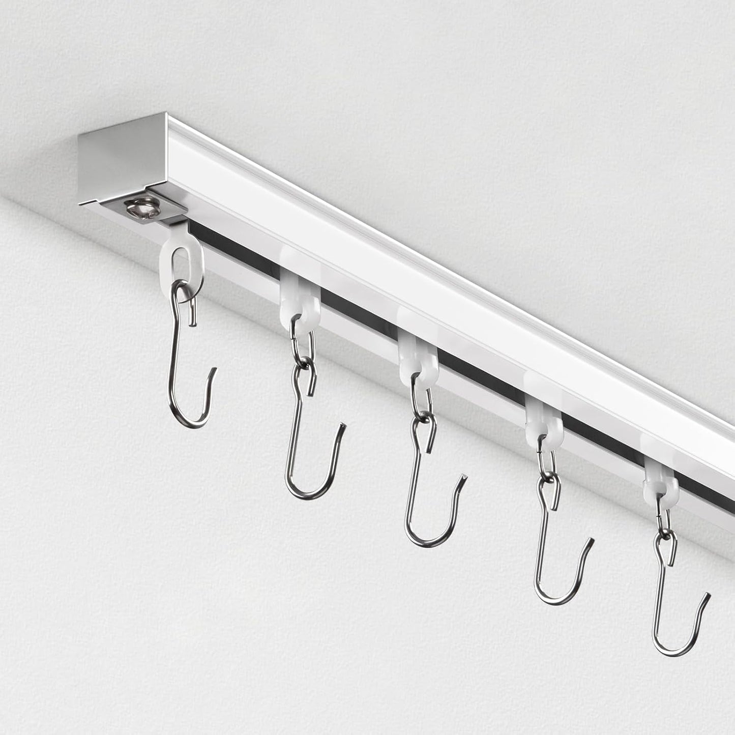Ceiling Curtain Track, Curtain Track for Curtains, Drapes, and Room Dividers, Ceiling Mounted Rail Set with Roller Hooks, White, 9ft - 12ft