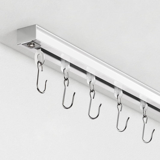 Ceiling Curtain Track, Curtain Track for Curtains, Drapes, and Room Dividers, Ceiling Mounted Rail Set with Roller Hooks, White, 9ft - 12ft