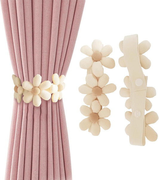 Beige Flower Button Curtain Tiebacks Pack of 2