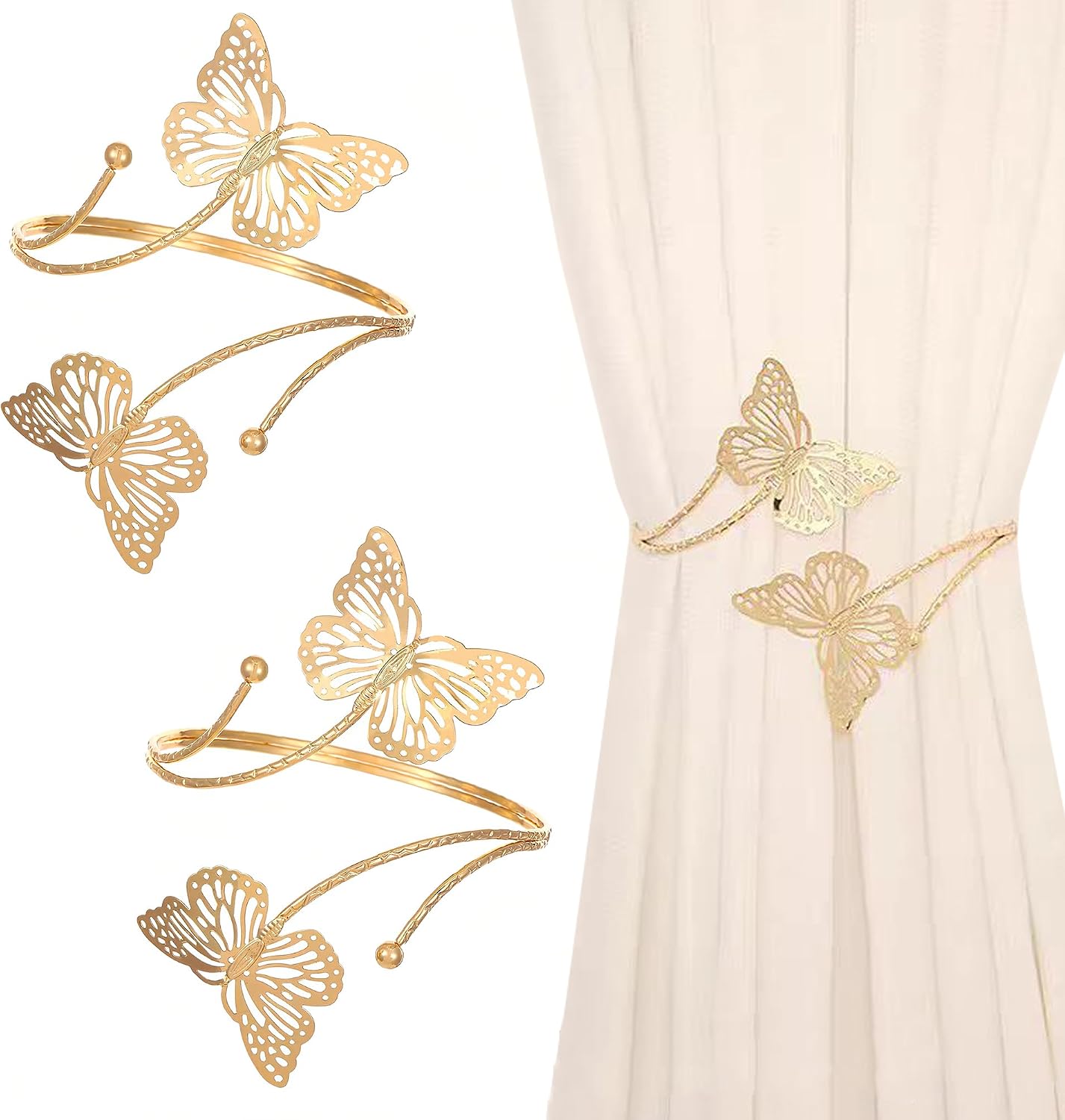 Gold Butterfly Double Metal Tiebacks Pack of 2