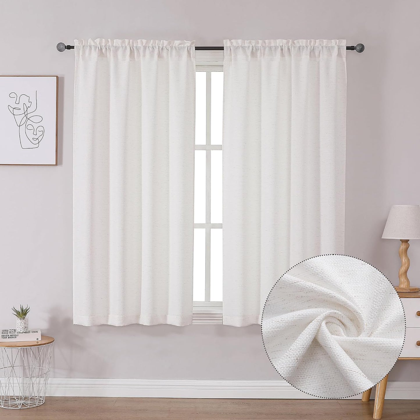 Curtains 54 Inch Length 2 Panels, Light Filtering Faux Linen Burlap Textured Farmhouse Curtain Drapes, Rod Pocket Window Treatments for Bedroom Living Room, Each 30 W x 54 L, Natural