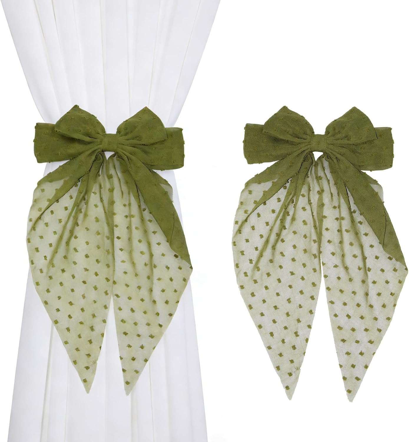 Green Bow Elastic Curtain Tiebacks Pack of 2