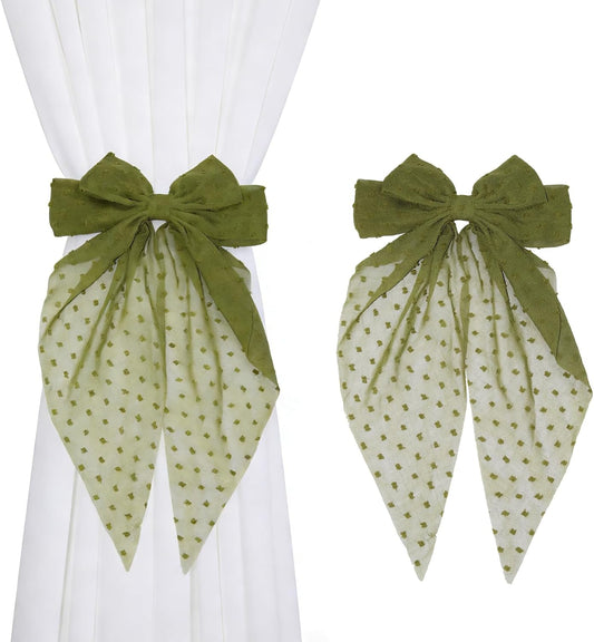 Green Bow Elastic Curtain Tiebacks Pack of 2