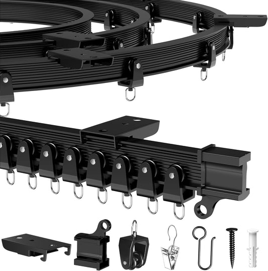 Flexible Bendable Ceiling Curtain Track, 9.8 FT (3 m), Mount for Rail with sliding Curtain Track System, Curtain Track Ceiling Mount, Room Divider for RV, Bathroom, Ceiling Curtain Rod, Black