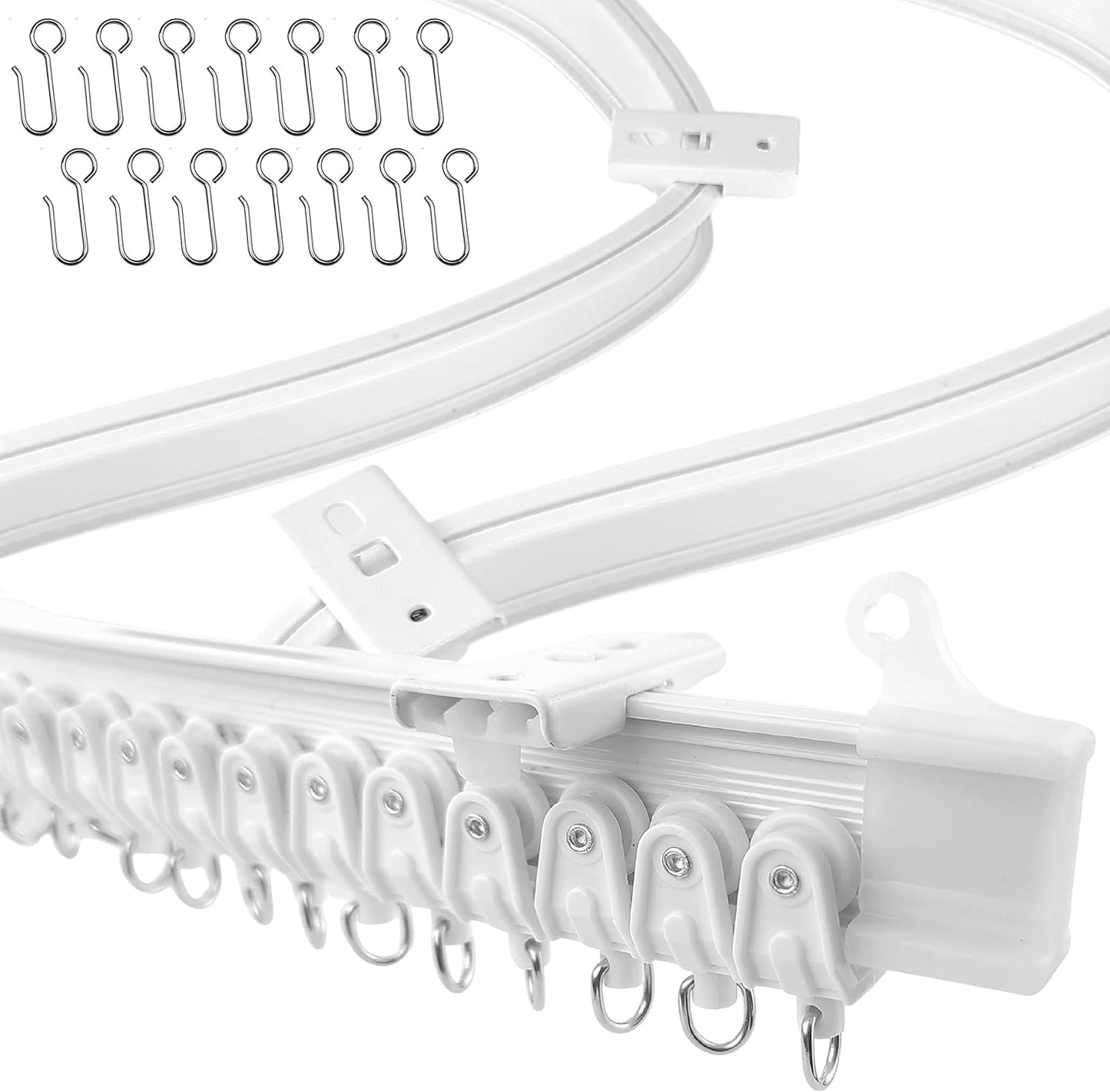 Flexible Bendable Ceiling Curtain Track, 16.4 ft (5 m), Mount for Rail with Curtain Tracks System, Room Divider, Curtains Rod, RV Ceiling Track for Curtains, White