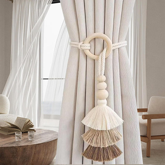 Coffee Wooden Bead Tassel Tiebacks Pack of 2